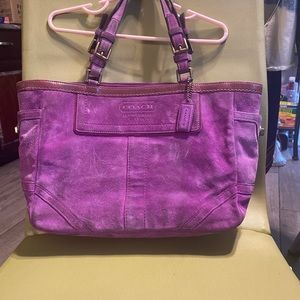 Used purple suede Coach shoulder bag